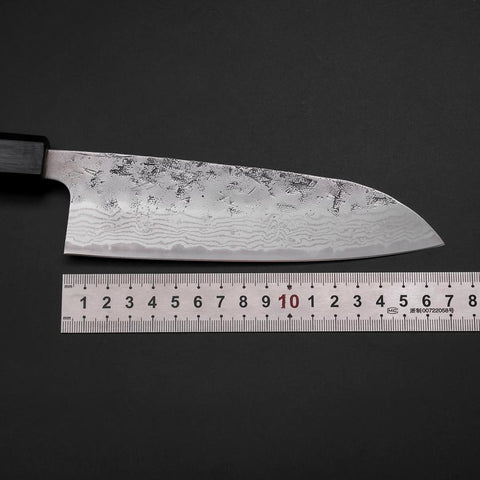 Santoku Sweden Stainless Steel Nashiji Washi Damascus Dark Blue Urushi Handle 165mm