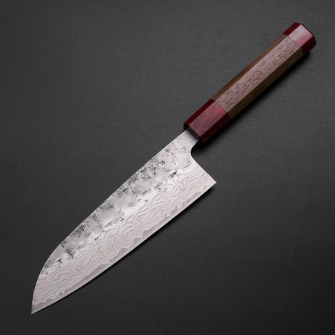 Santoku Sweden Stainless Steel Nashiji Washi Damascus Walnut Handle 165mm