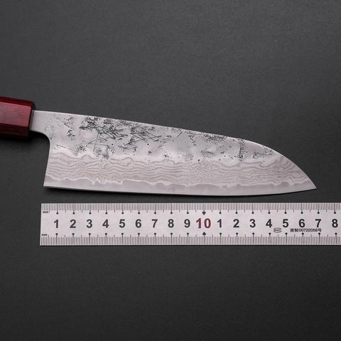 Santoku Sweden Stainless Steel Nashiji Washi Damascus Walnut Handle 165mm