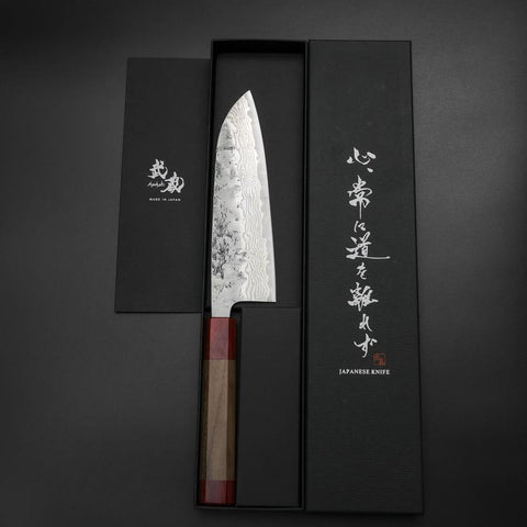 Santoku Sweden Stainless Steel Nashiji Washi Damascus Walnut Handle 165mm