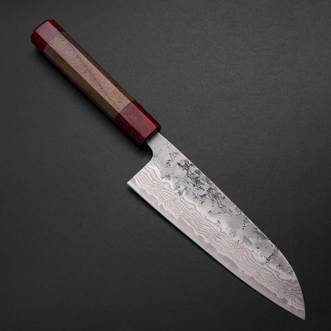 Santoku Sweden Stainless Steel Nashiji Washi Damascus Walnut Handle 165mm