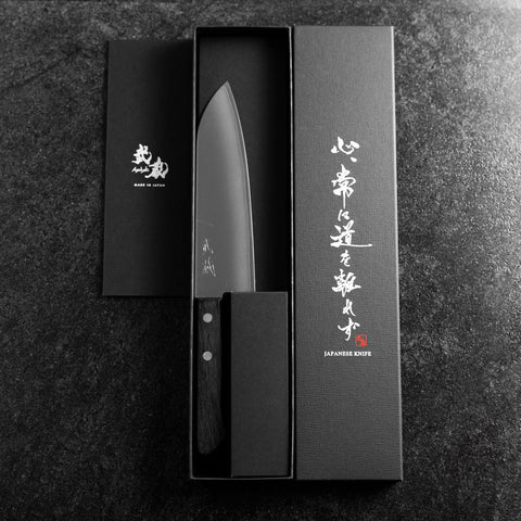 Santoku VG-1 Poliert Schwarzer Westlicher Griff 165mm (Tsuba-nashi)