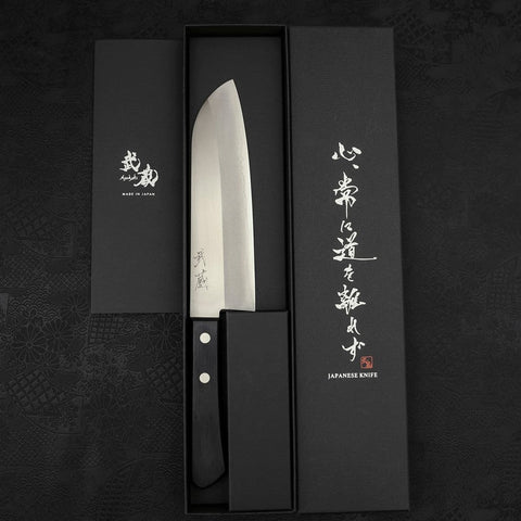 Santoku VG-1 Polished Western Black Handle 170mm (Tsuba Nashi)