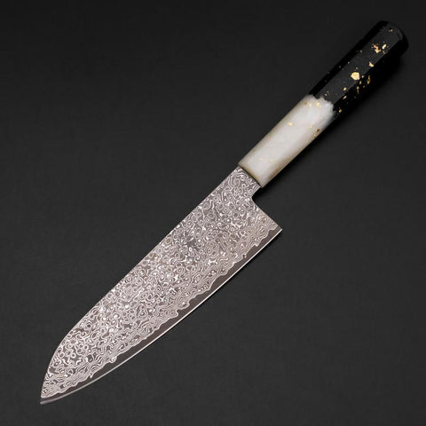 Santoku VG-10 Damascus Ocean White Black Gold Handle 165mm