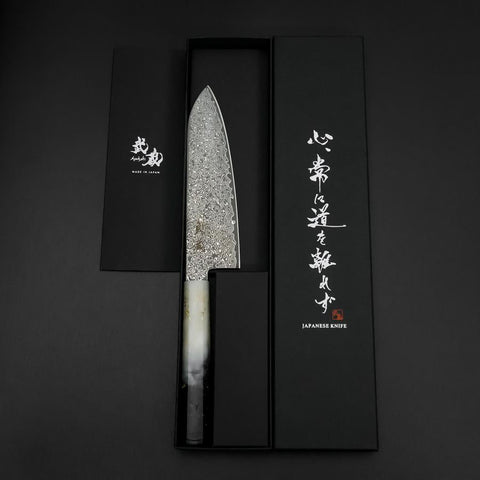 Santoku VG-10 Damascus Ocean White Black Gold Handle 165mm