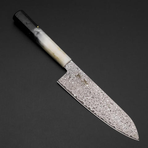 Santoku VG-10 Damascus Ocean White Black Gold Handle 165mm