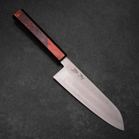 Santoku VG-10 Damas Manche Urushi Yamanaka Rouge 165mm