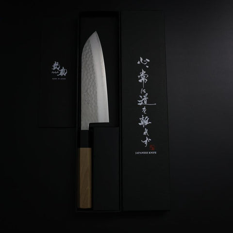 Santoku VG-10 Tsuchime Damascus Buffalo Magnolia Handle 165mm