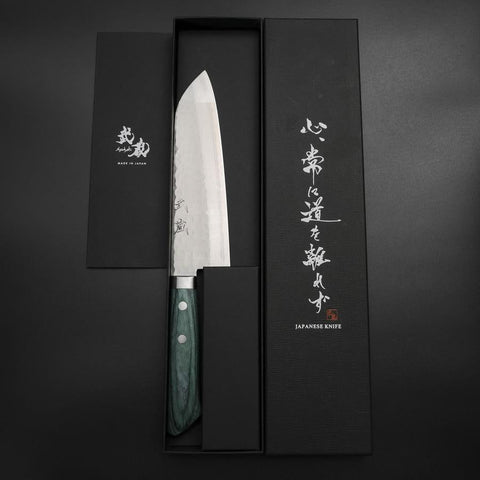 Santoku VG-10 Tsuchime Damascus Western Green Handle 170mm