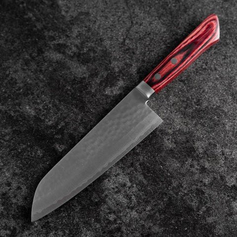 Santoku VG-10 Tsuchime Damasco Manico Occidentale Rosso 170mm