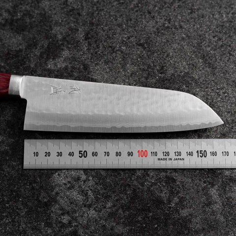 Santoku VG-10 Tsuchime Damasco Manico Occidentale Rosso 170mm