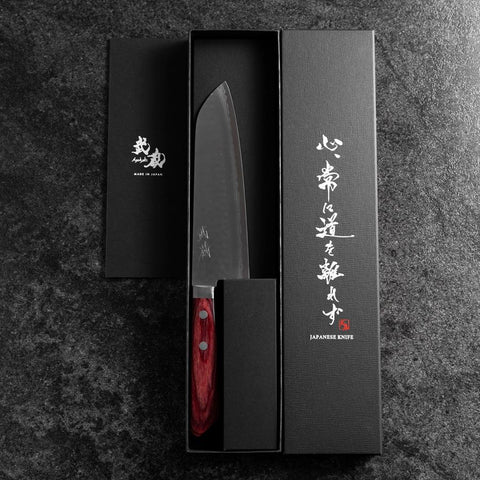 Santoku VG-10 Tsuchime Damasco Manico Occidentale Rosso 170mm