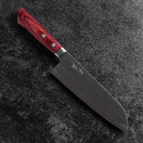 Santoku VG-10 Tsuchime Damasco Manico Occidentale Rosso 170mm