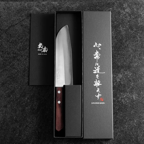 Santoku VG-5 Polished Western Brown Handle 170mm (Tsuba Nashi)