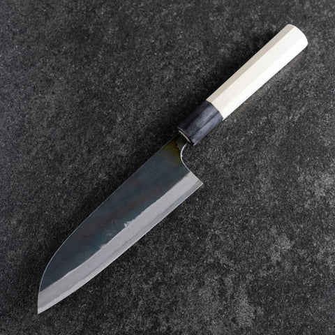 Santoku White Steel #2 Kurouchi Buffalo Magnolia Handle 165mm