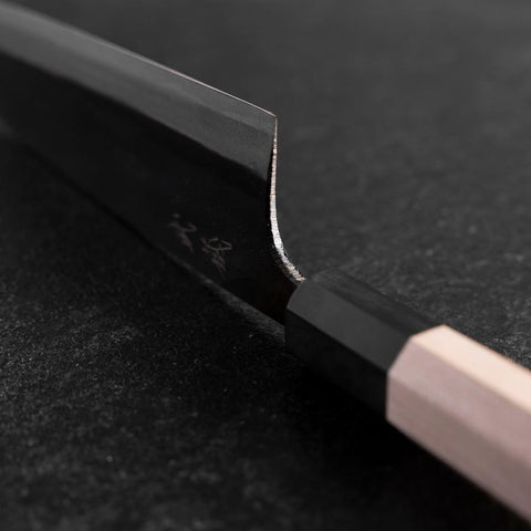 Santoku White Steel #2 Kurouchi Buffalo Magnolia Handle 165mm