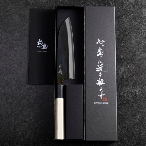 Santoku White Steel #2 Kurouchi Buffalo Magnolia Handle 165mm