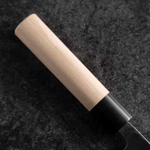 Santoku White Steel #2 Kurouchi Runder Büffelhorn und Magnolienholz Griff 165mm