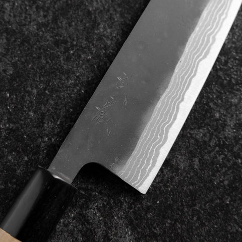 Santoku White Steel #2 Kurouchi Damascus Kurigata Buffalo Magnolia Handle 170mm