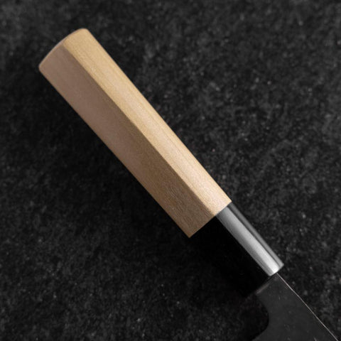 Santoku White Steel #2 Kurouchi Damascus Kurigata Buffalo Magnolia Handle 170mm