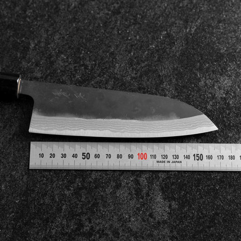 Santoku White Steel #2 Kurouchi Damascus Kurigata Buffalo Magnolia Handle 170mm