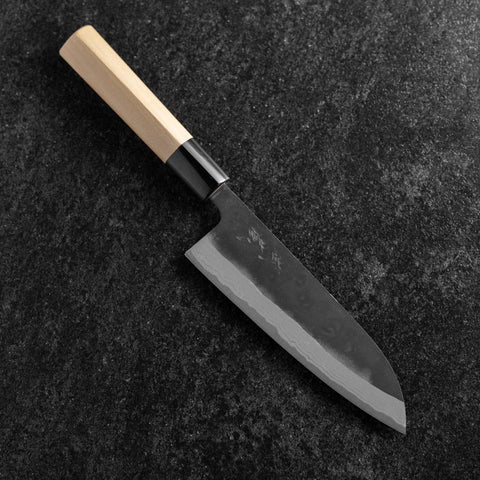Santoku White Steel #2 Kurouchi Damascus Kurigata Buffalo Magnolia Handle 170mm