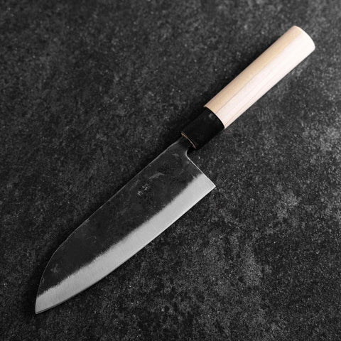 Santoku White Steel #2 Kurouchi Runder Magnolienholz Griff 165mm