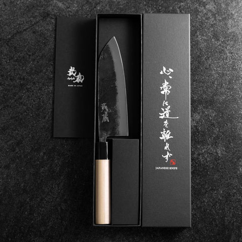 Santoku White Steel #2 Kurouchi Runder Magnolienholz Griff 165mm