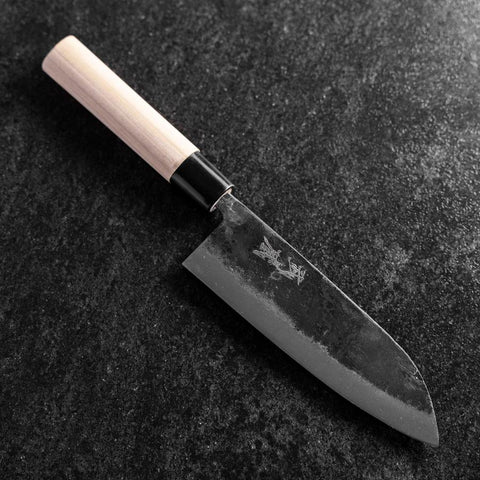 Santoku White Steel #2 Kurouchi Runder Magnolienholz Griff 165mm