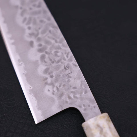 Santoku White Steel #1 Stainless Clad Tsuchime Ocean White Blue Handle 165mm