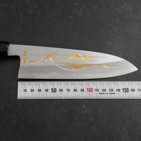Santoku White Steel #2 Kasumi Chokin Nami Fuji Buffalo Ebony Handle 180mm