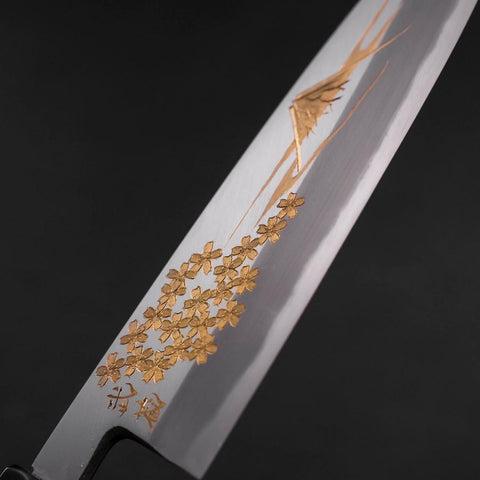 Santoku White Steel #2 Kasumi Chokin Sakura Fuji Buffalo Ebony Handle 180mm