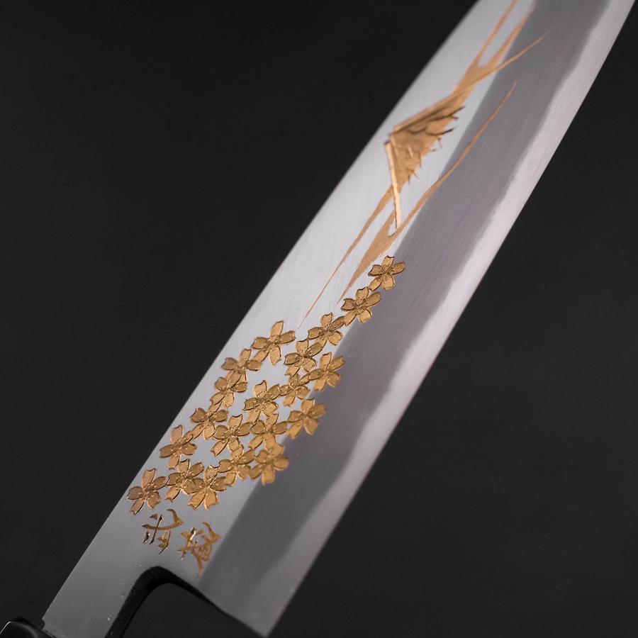 Santoku White Steel #2 Kasumi Chokin Sakura Fuji Buffalo Ebony Handle 180mm
