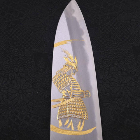 Santoku White Steel #2 Kasumi Chokin Samurai New Moon Buffalo Ebony Handle 180mm