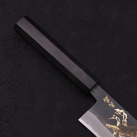 Santoku White Steel #2 Kurouchi Chokin Eagle Buffalo Ebony Handle 170mm