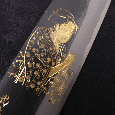 Santoku White Steel #2 Kurouchi Chokin Ukiyo-E Buffalo Ebony Handle 170mm