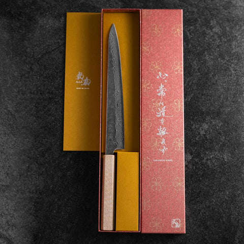 Sujihiki  440C Nashiji Damascus Mirror White Urushi Handle 240mm
