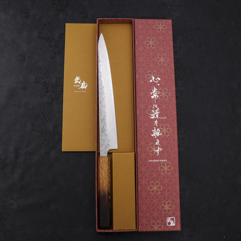 Sujihiki AUS-10 Nashiji Damascus Yaki Urushi Handle 240mm