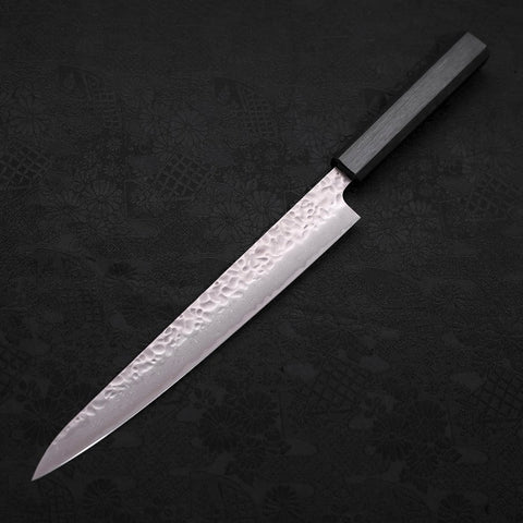 Sujihiki AUS-10 Tsuchime Damascus Dark Blue Urushi Handle 240mm