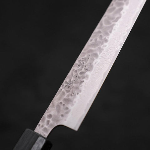 Sujihiki AUS-10 Tsuchime Damascus Dark Blue Urushi Handle 240mm