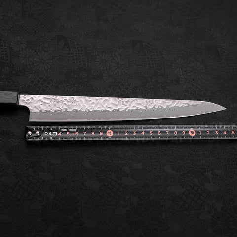 Sujihiki AUS-10 Tsuchime Damascus Dark Blue Urushi Handle 240mm