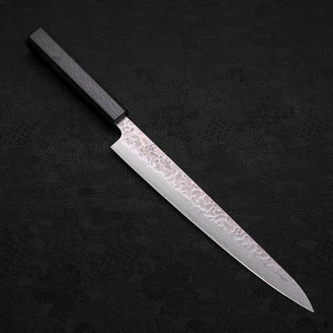 Sujihiki AUS-10 Tsuchime Damascus Dark Blue Urushi Handle 240mm