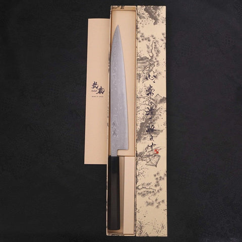 Sujihiki Blue Steel #2 Damascus Buffalo Ebony Handle 270mm