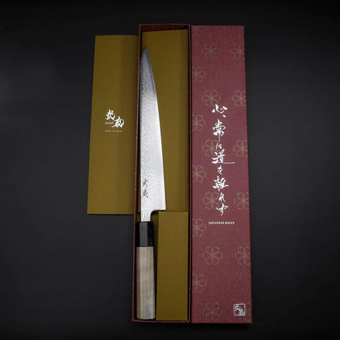 Sujihiki SLD Wave Damascus Buffalo Magnolia Handle 240mm