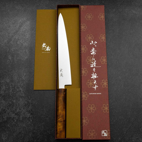 Sujihiki VG-10 Damascus Yellow-Brown Birch Handle 240mm