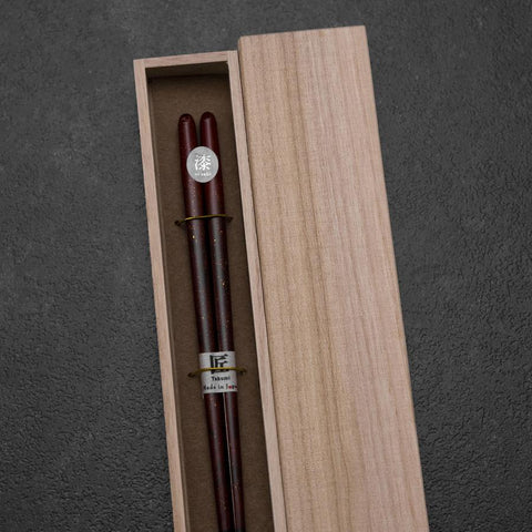 Urushi Ariake Lacquered Wooden Chopsticks 210mm Red with Paulownia Wooden Box