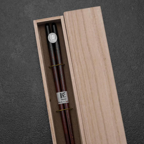 Urushi Ariake Lacquered Wooden Chopsticks 230mm Black with Paulownia Wooden Box