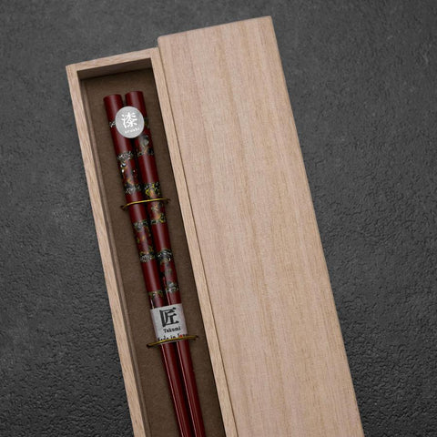 Urushi Gasumi Lacquered Wooden Chopsticks 210mm Red with Paulownia Wooden Box