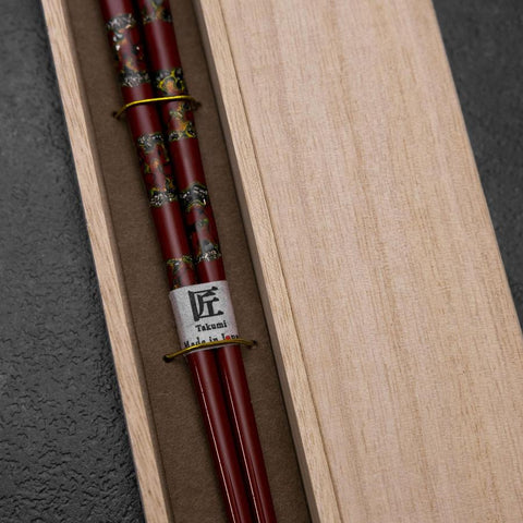Urushi Gasumi Lacquered Wooden Chopsticks 210mm Red with Paulownia Wooden Box