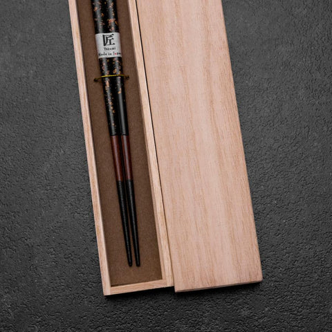 Urushi Gasumi Lacquered Wooden Chopsticks 230mm Black with Paulownia Wooden Box